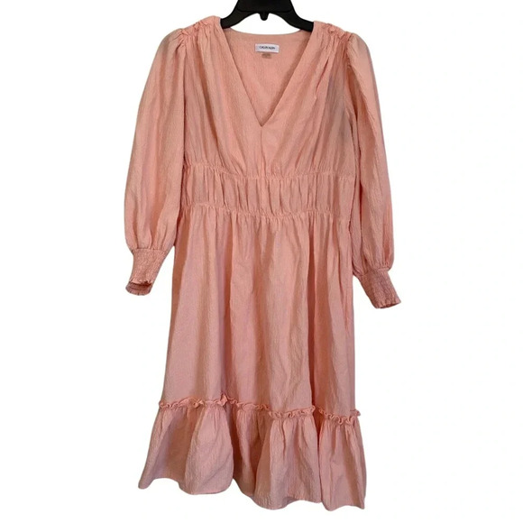Calvin Klein Women's V-Neck Dress with Tiered Smocking - Picture 1 of 7
